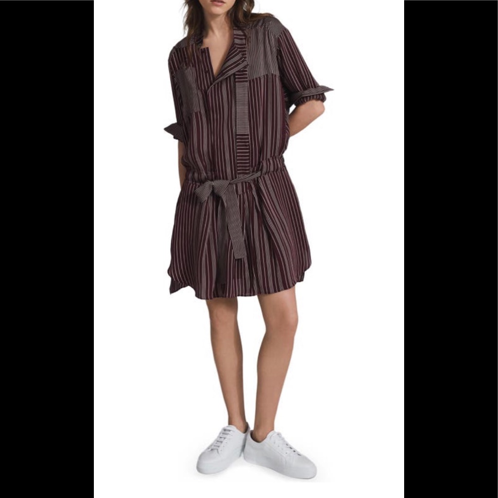 New $370 Reiss Albi Drop Waist Belted Long Sleeve Shirtdress Womens Size 10.